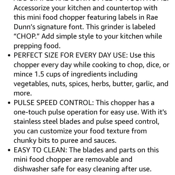 RAE DUNN Mini Electric Food Chopper 100 Watt Power - Picture 15 of 16